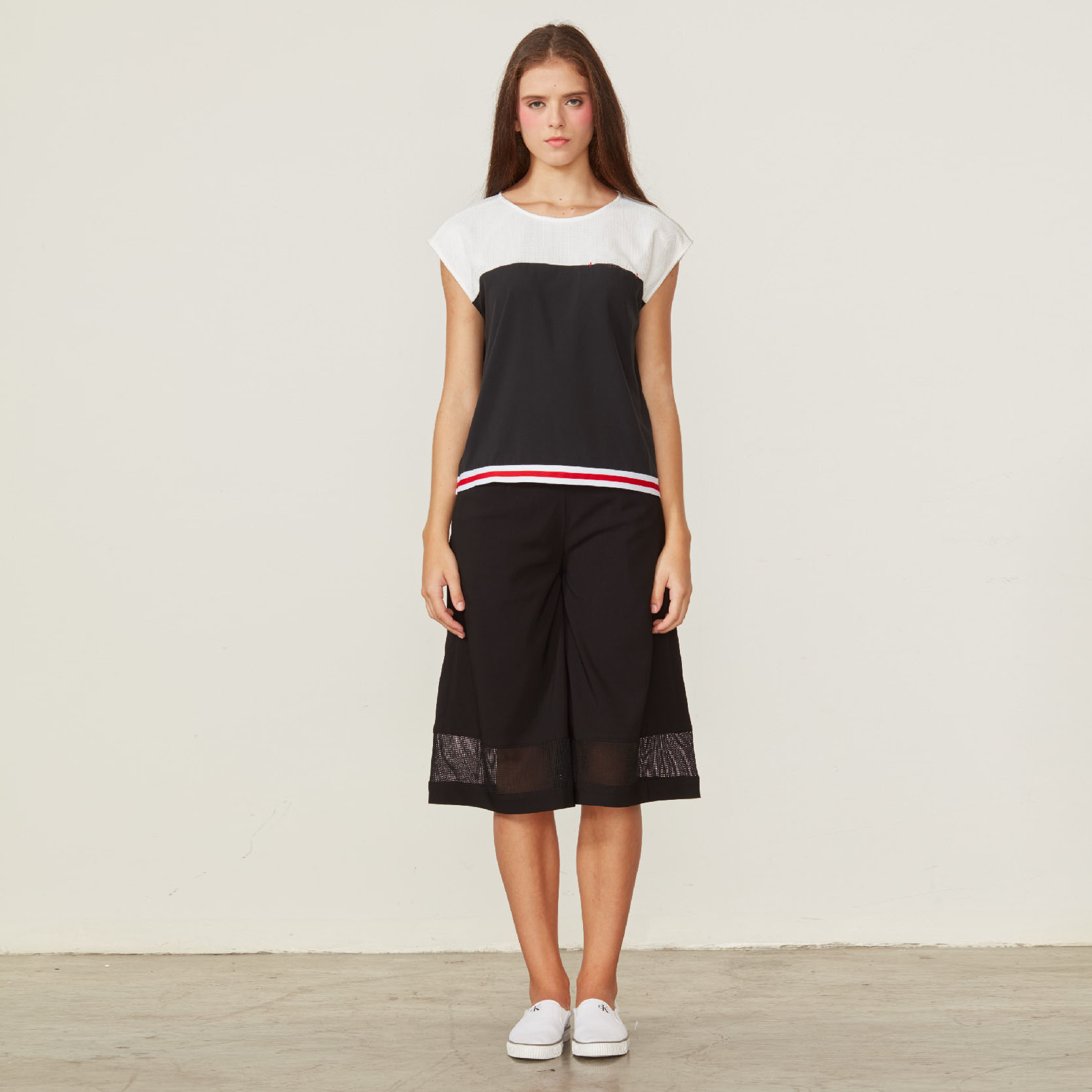 PT1702 flat elastic waist wide leg jet capri