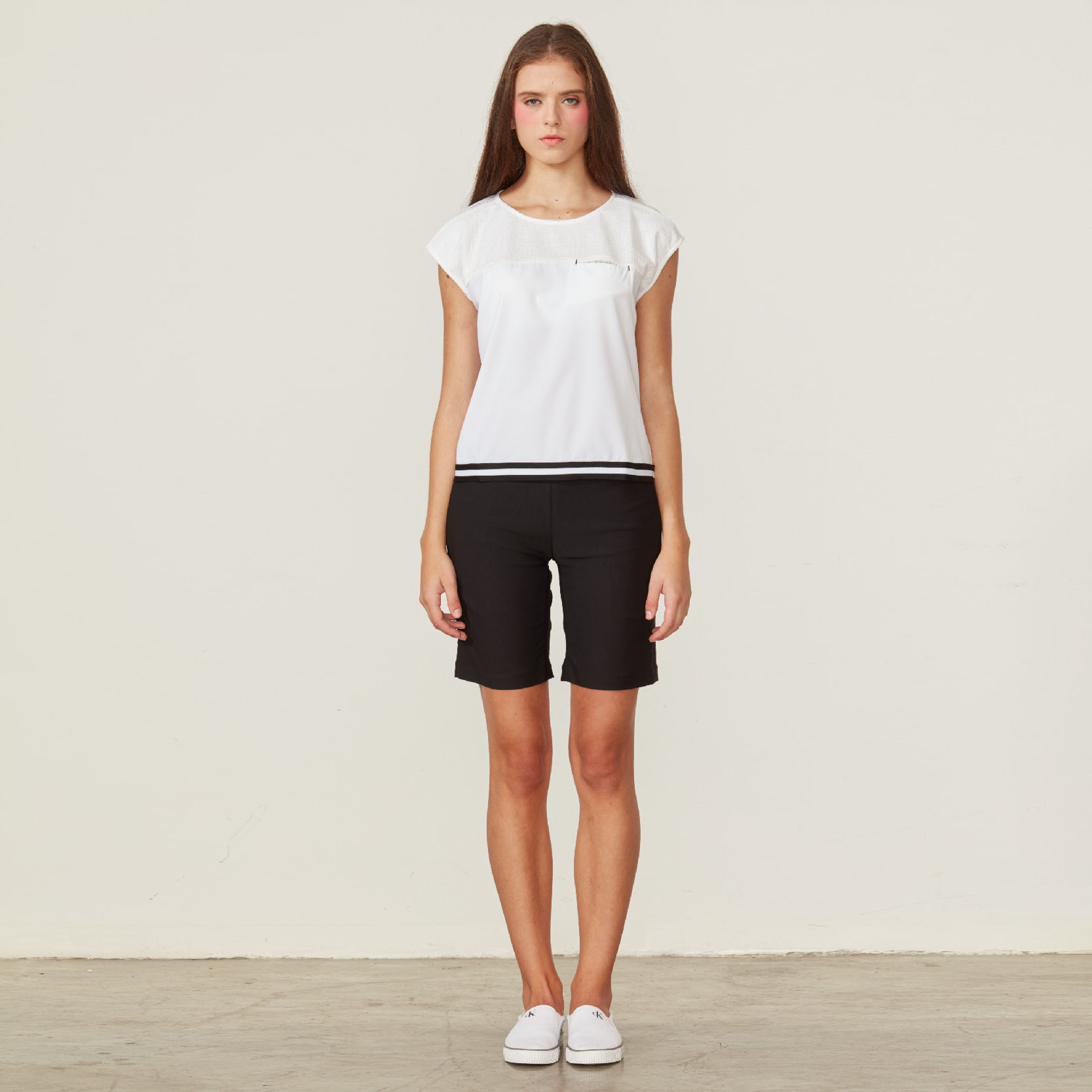 SH1701 flat elastic waist shorts