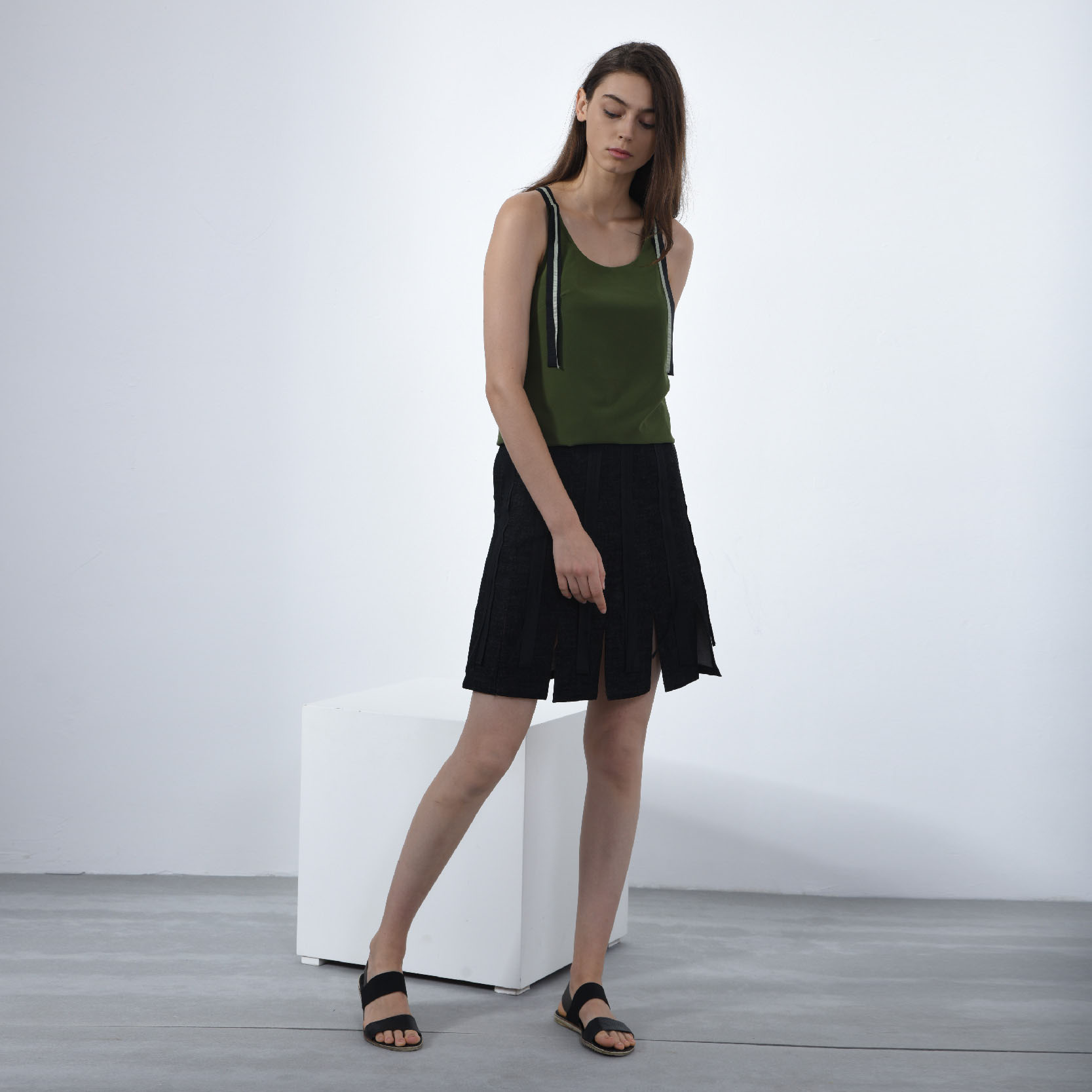 SK9103 chocolate bar denim skirt
